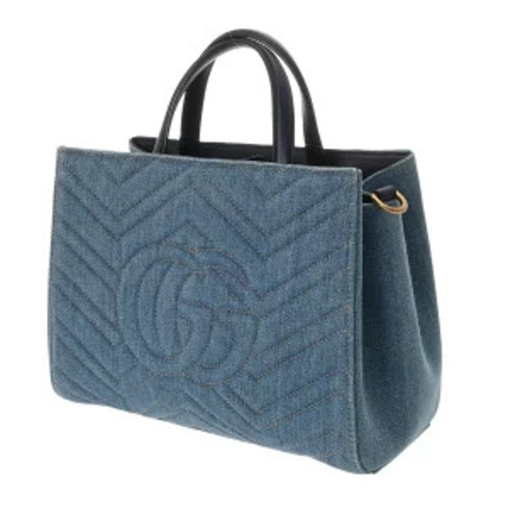 Gucci Blue Handle Top Marmont Handbag Denim Bag GG